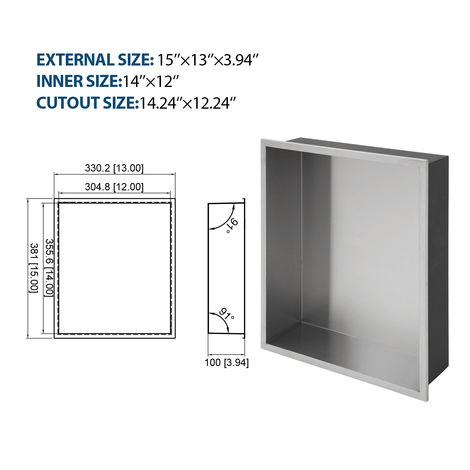 15" X 13" Stainless Steel Shower Niche, Brushed Nickel Brushed Nickel Stainless Steel