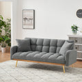 69 Inch Grey Sofa Bed With Adjustable Sofa Teddy Fleece 2 Throw Pillows Gray Fabric 2 Seat