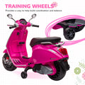 Qaba Vespa Licensed Electric Motorcycle For Kids, 6V Toddler Motorcycle, Battery Operated Motorbike For Kids With Music, Fm Radio, Headlight, Single Button Start For 3 6 Years, Pink Pink Plastic