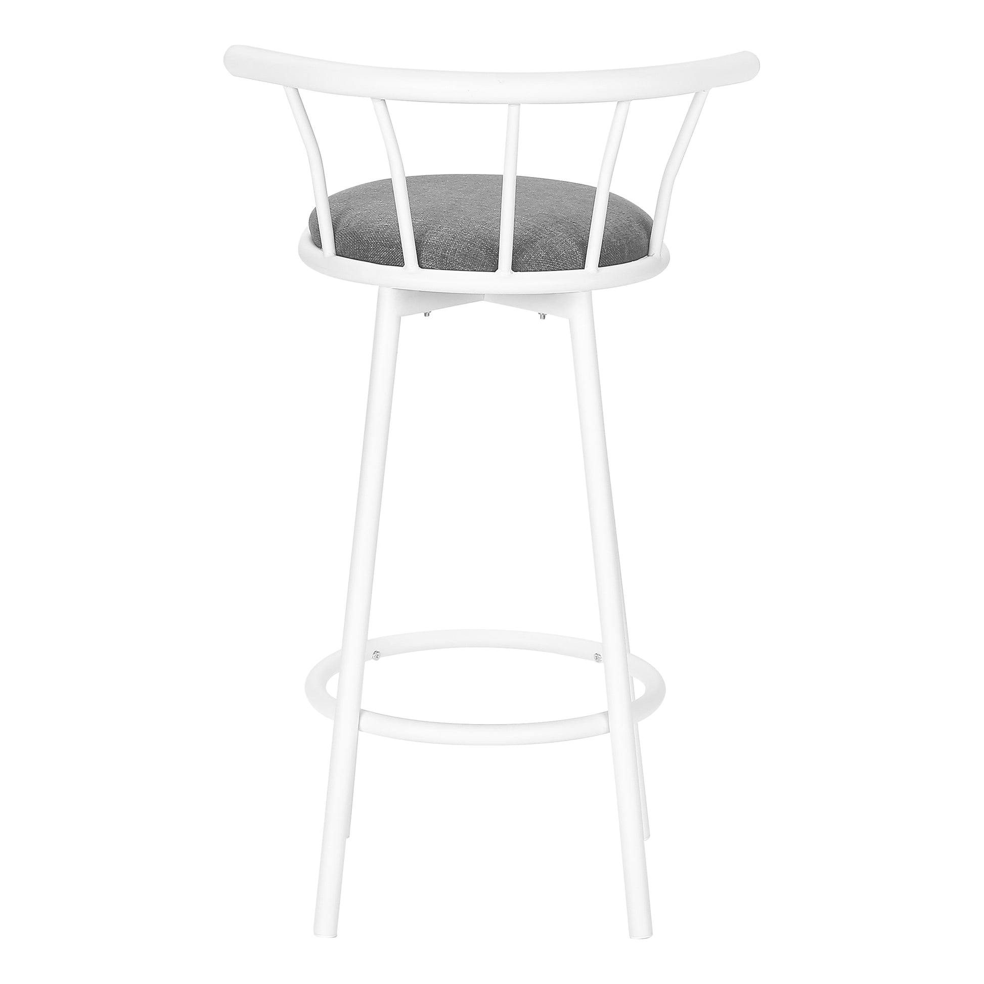 Barstool, Set Of 2, Swivel, Bar Height, White Metal, Grey Fabric, Contemporary, Modern White Foam Metal