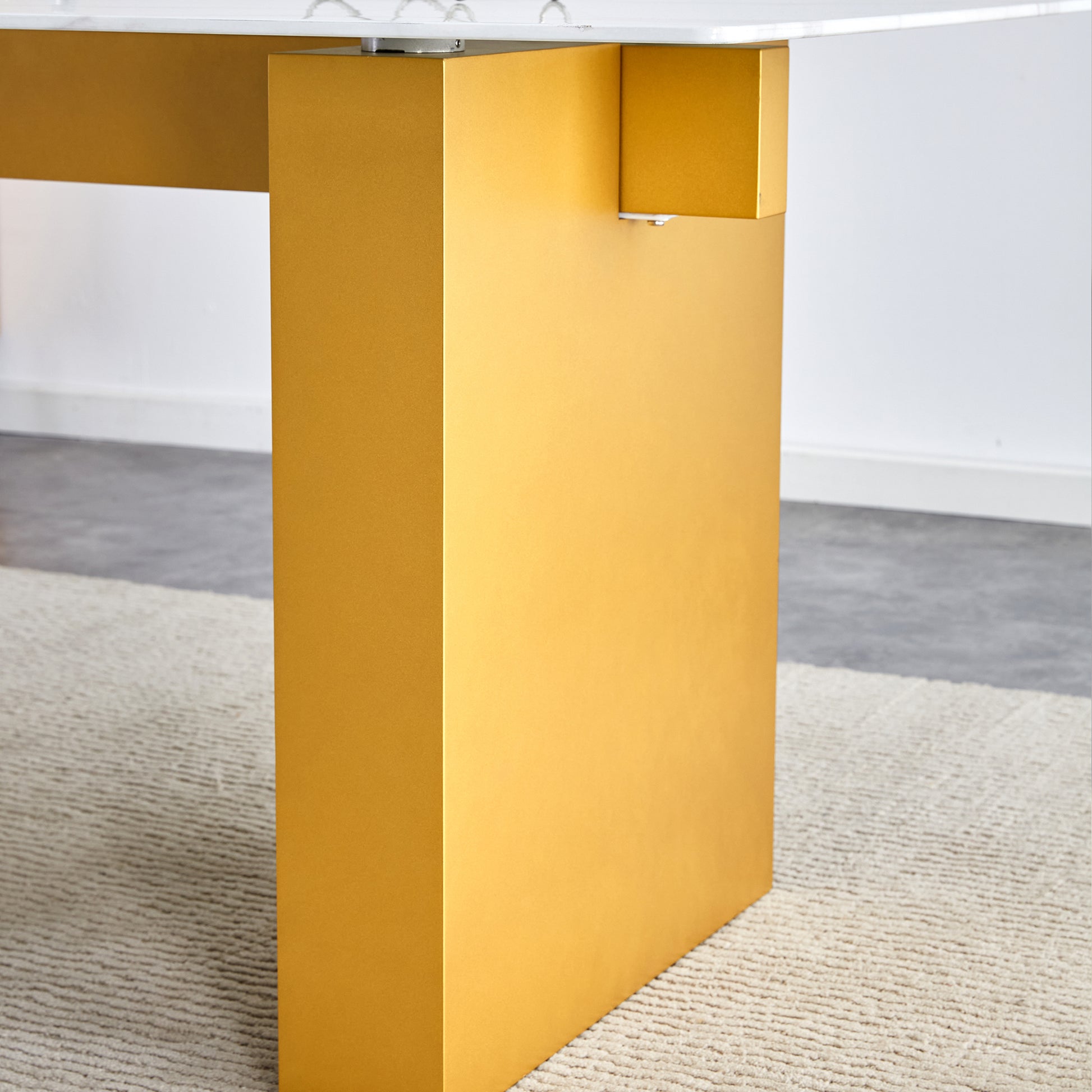 Large Modern Rectangular Table With 0.4 Inch Patterned Tabletop And Large Mdf Table Legs, Suitable For Kitchen, Dining Room, And Living Room 71 "* 35.4" * 30 " 1546 Gold Mdf Glass