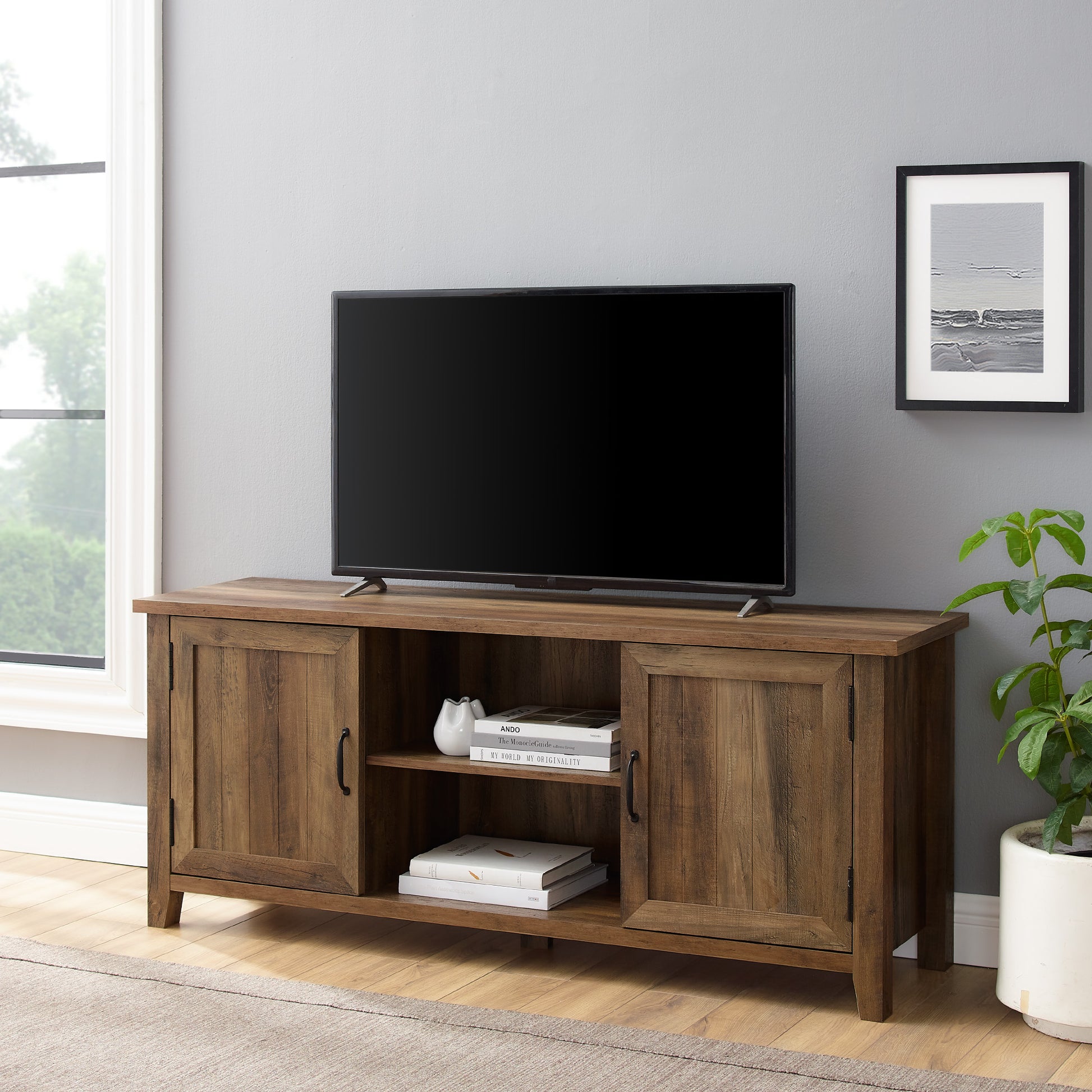 Classic Grooved Door Tv Stand For Tvs Up To 65" Rustic Oak Oak Mdf