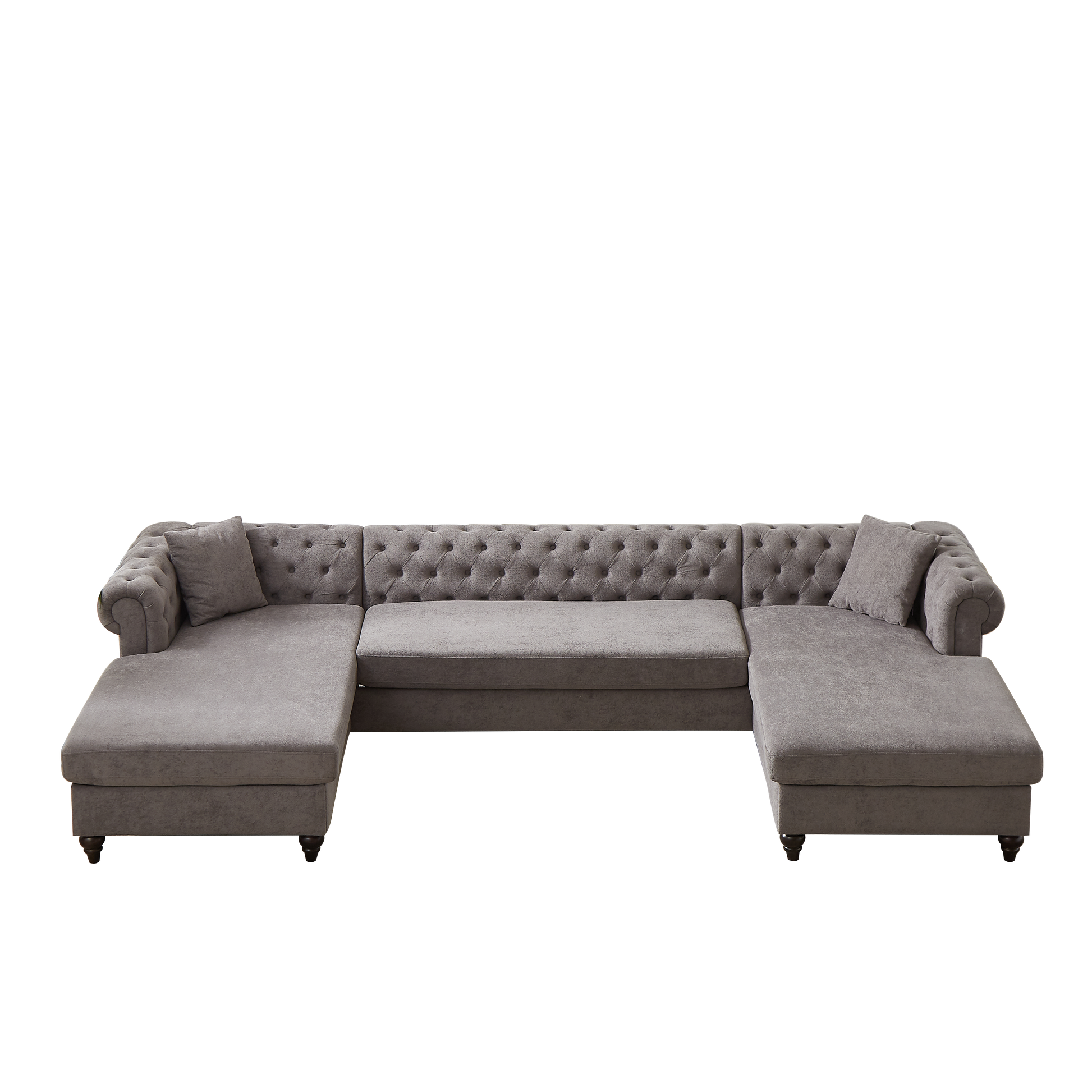 135.5 Inch Modern Style Chenille Three Piece Sofa, Pull Point Design U Shaped Sofa Two Chaise Longue Seats, Two Pillows And Wooden Feet, Suitable For Living Room, Bedroom, Lounge And Projection Room