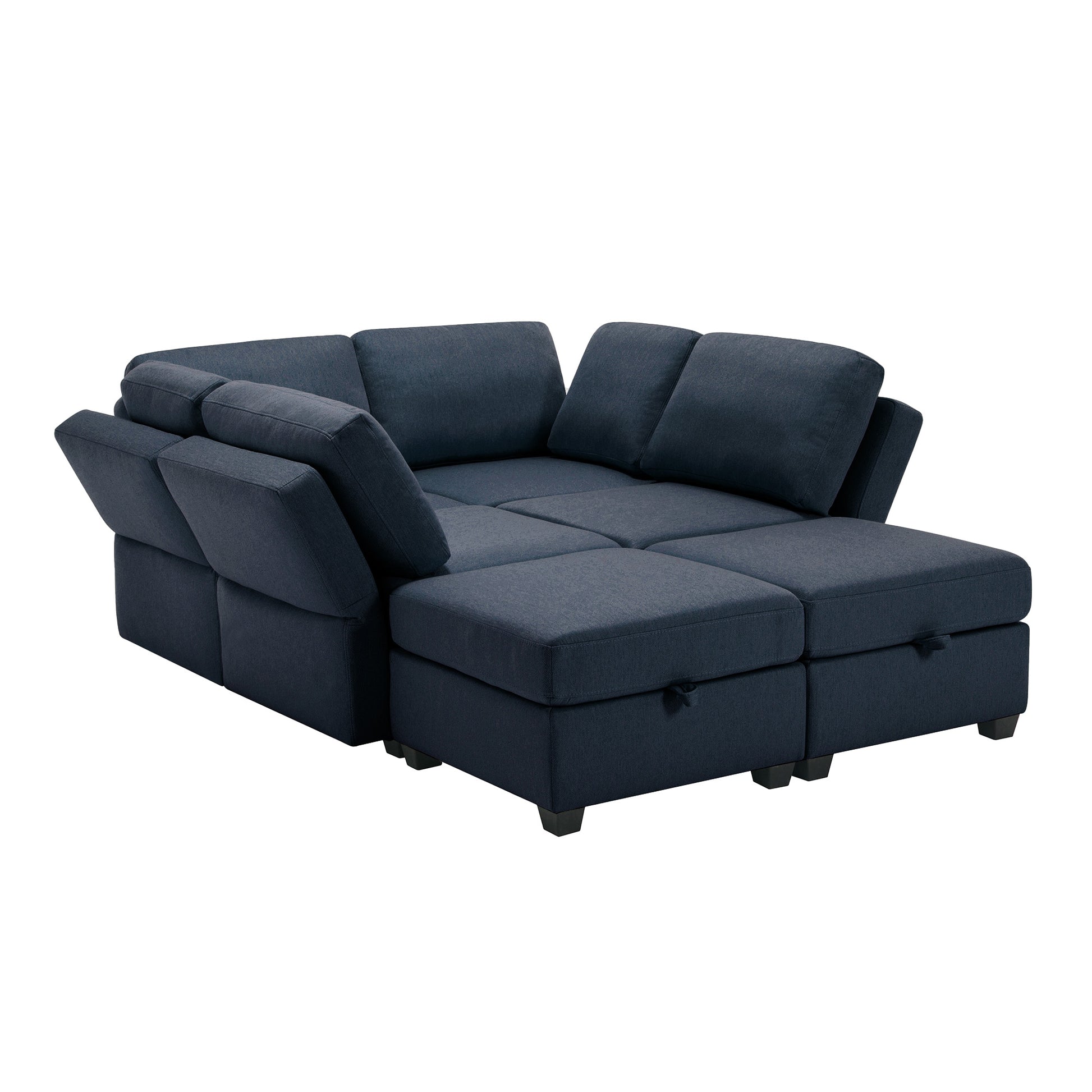Oversized Modern 6 Seat Upholstered Sofa, Large Sectional Sofa With Storage Seats And Ottomanssofa Bed With Thick And Soft Cushions At All Sidesadjustable Arms And Backs Blue Blue Polyester 4 Seat