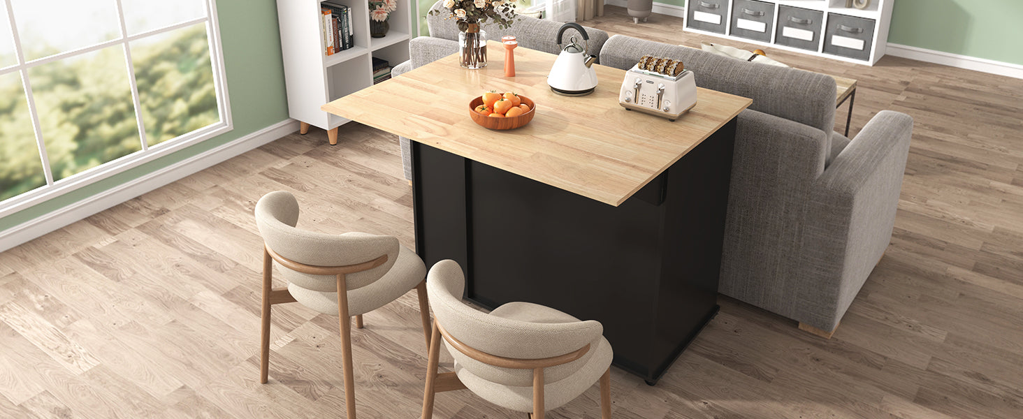 K&K Kitchen Island With Drop Leaf, Kitchen Storage Cart With 3 Tier Pull Out Cabinet Organizer, Internal Storage Rack, Rolling Kitchen Cart On Wheels With Towel Rack, 2 Drawers, For Kitchen, Black Black Brown Kitchen Classic,Farmhouse,Luxury,Modern