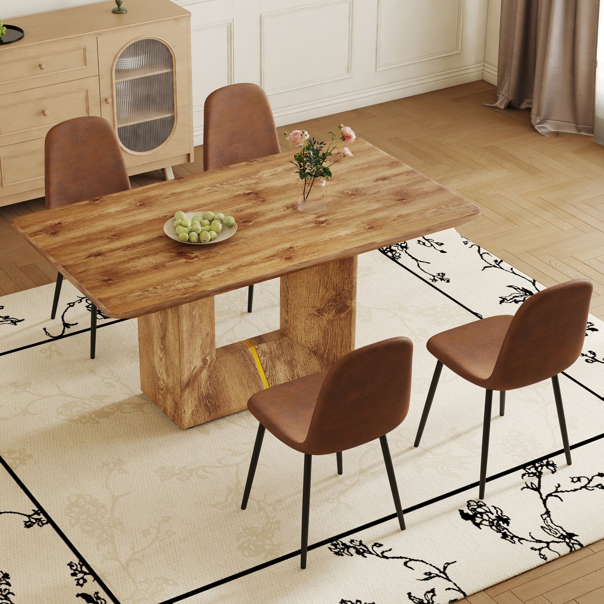 Table And Chair Set. Modern Dining Table With Mdf Top And Beautiful Mdf Legs. Comes With Brown Comfortable Chair With Seat And Metal Legs. Suitable For A Wide Range Of Decorative Styles. Brown,Wood Seats 4 Mdf