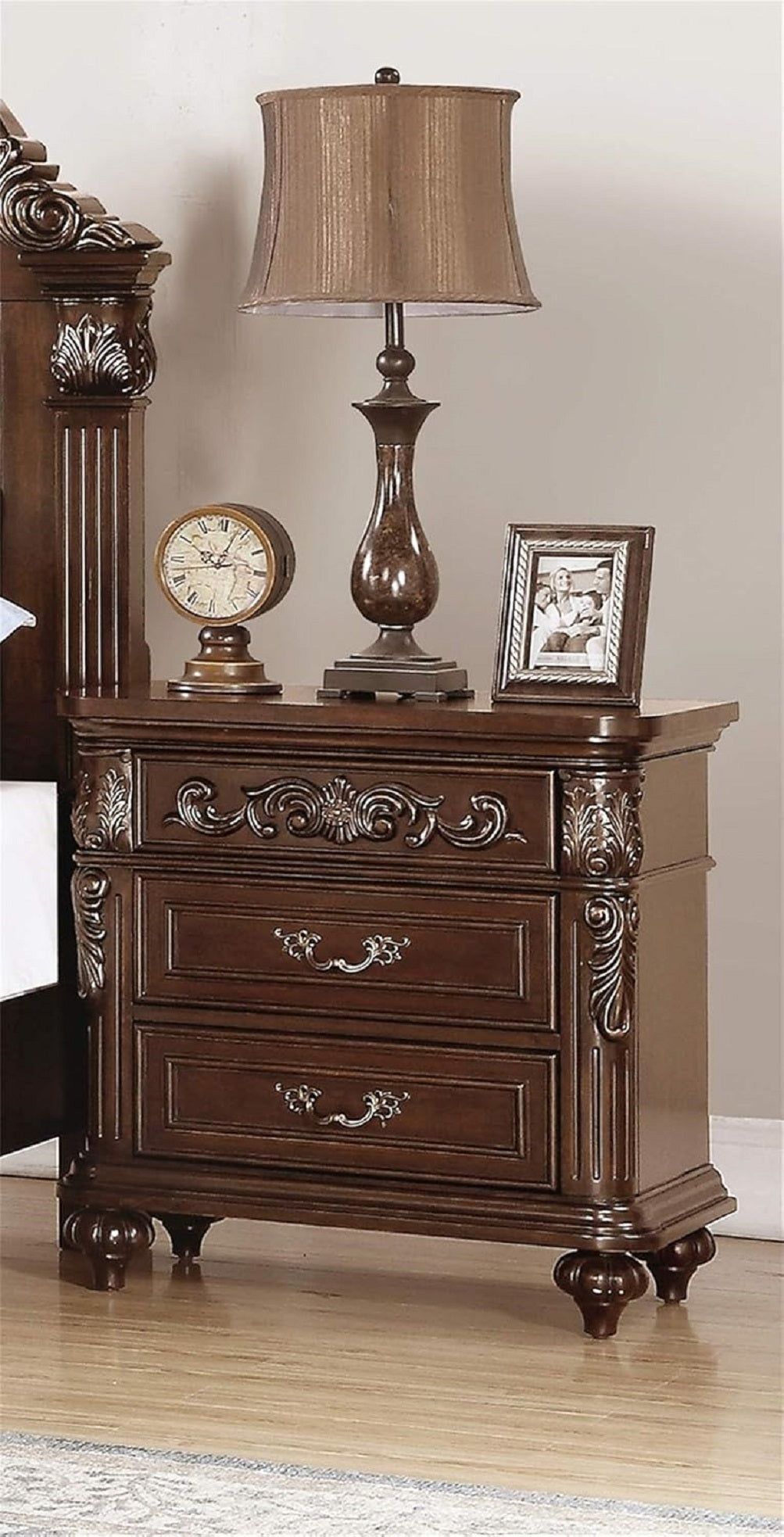 Traditional Antique Walnut 1Pc Nightstand Bedroom Furniture Cherry Veneer 2 Drawers Hanging Pull Bedside Table Walnut Brown 2 Drawers Bedroom Bedside Cabinet Contemporary,Traditional Easy Assembly Particle Board