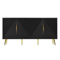 Stylish Sideboard With Wave Geometric Design, Conical Legs, Adjustable, Suitable For Study, Entryway And Living Room Black American Design Mdf