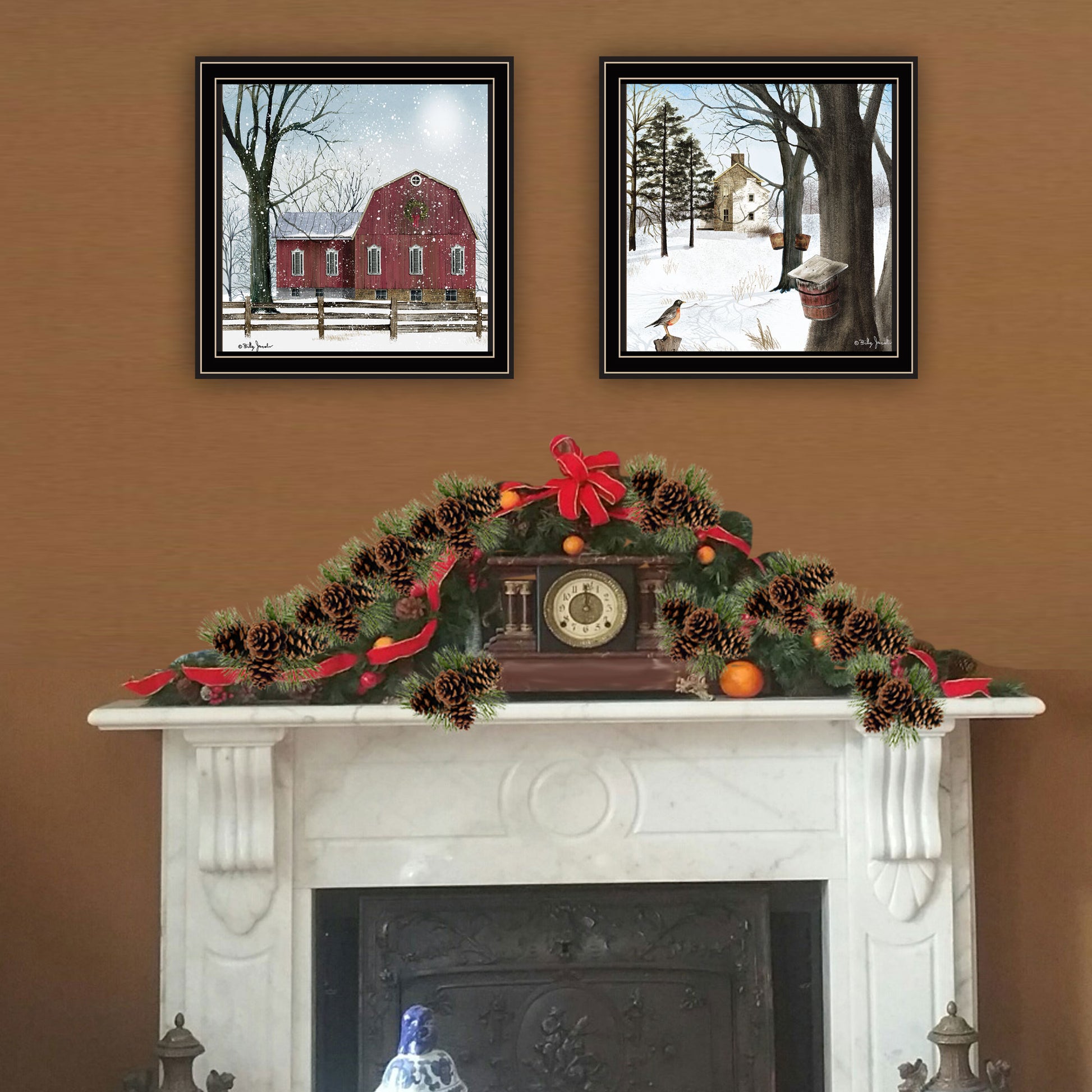2 Piece Vignette A Little Snow, Waiting For Spring Black Framed Wall Art For Living Room, Bedroom Wall Art Print For Home Decor By Billy Jacobs Multicolor Wood Paper