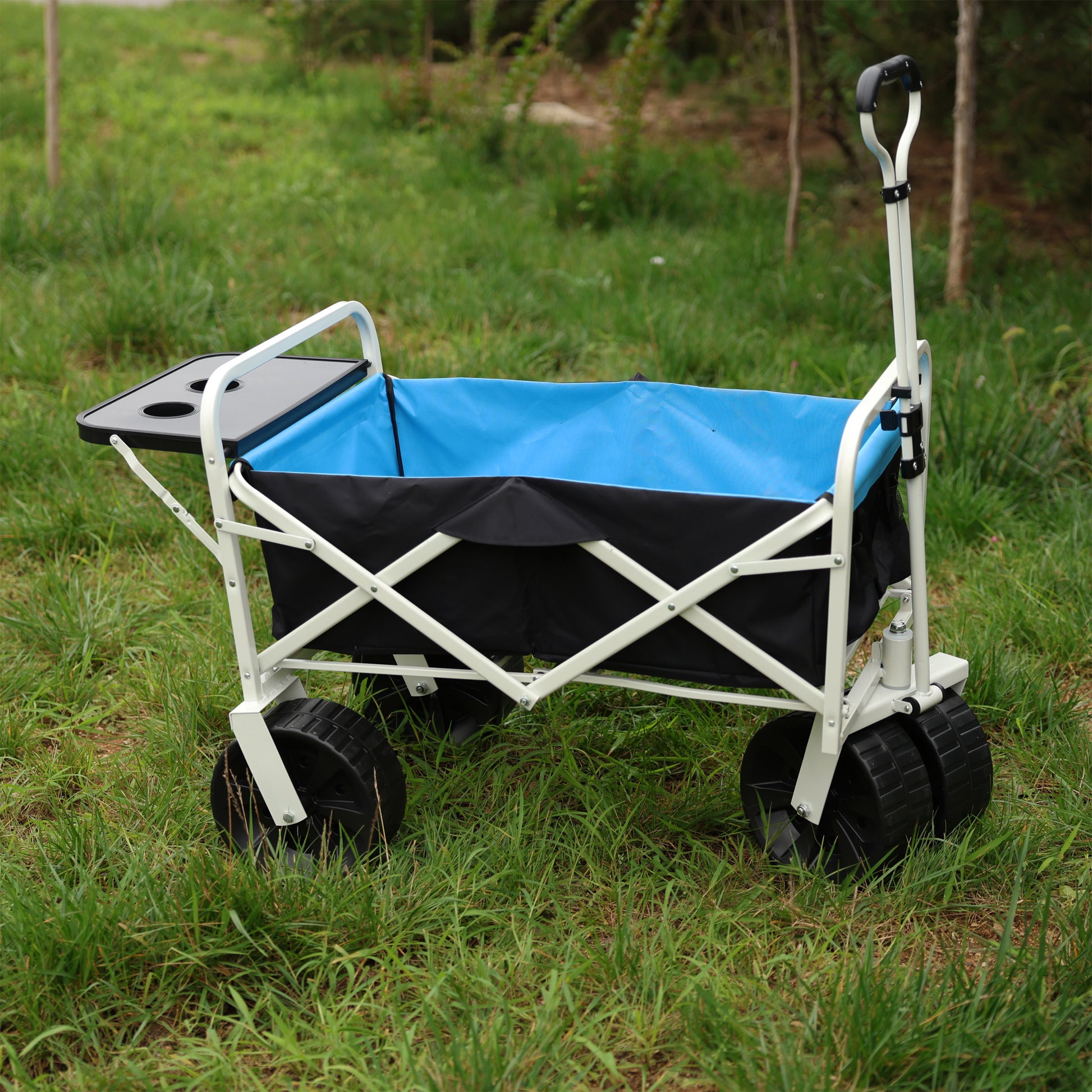 Folding Wagon Garden Shopping Beach Cart White White Black Blue Iron,Oxford Fabric