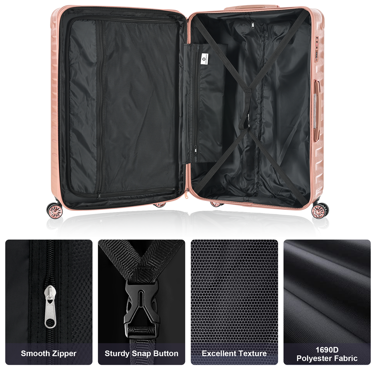 Luggage Sets Model Expandable Abs Pc 3 Piece Sets With Spinner Wheels Lightweight Tsa Lock 20 24 28 ,Rose Gold Rose Gold Abs Pc