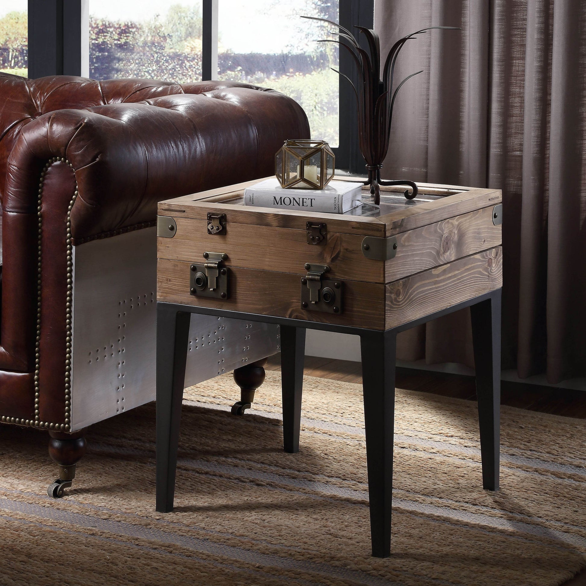 Rustic Oak And Matte Grey Accent Table With