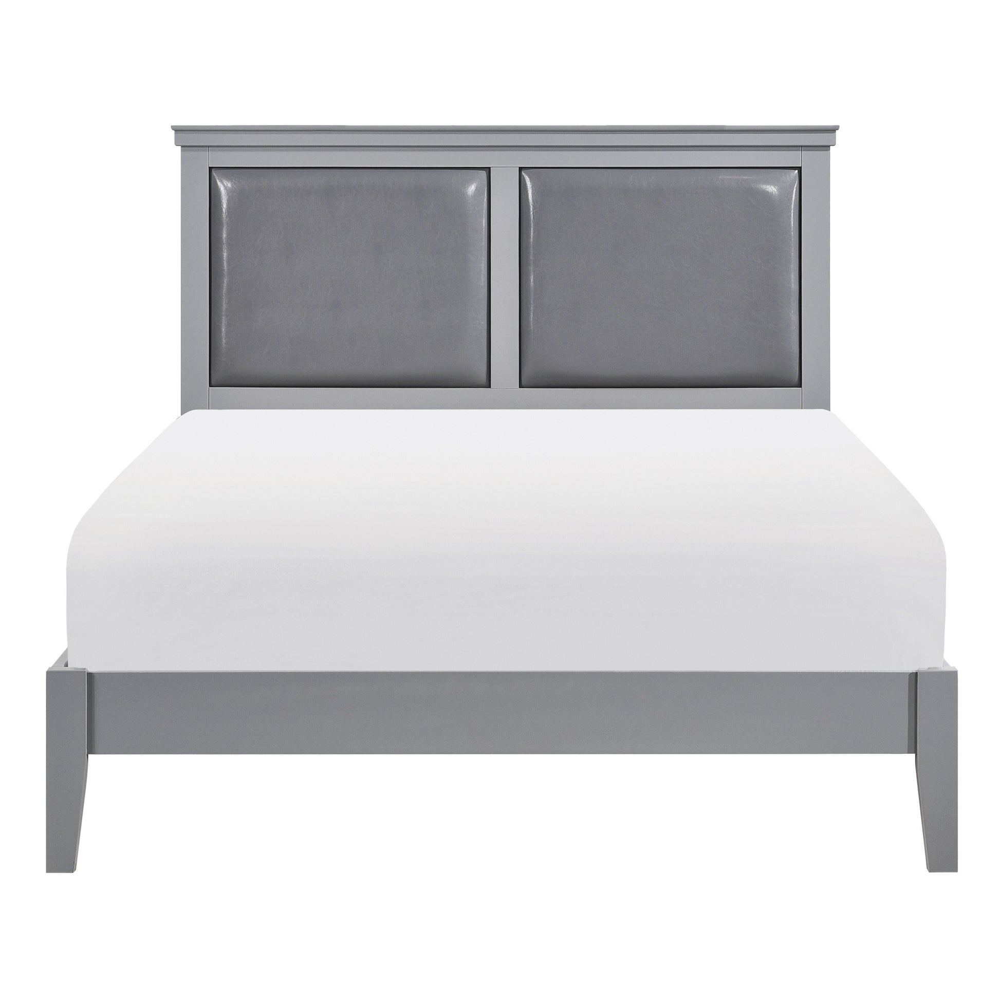 Classic Gray Finish Full Size Panel Bed Upholstered Headboard Wooden Bedroom Furniture 1Pc Box Spring Required Full Gray Wood Bedroom Panel Faux Leather Wood