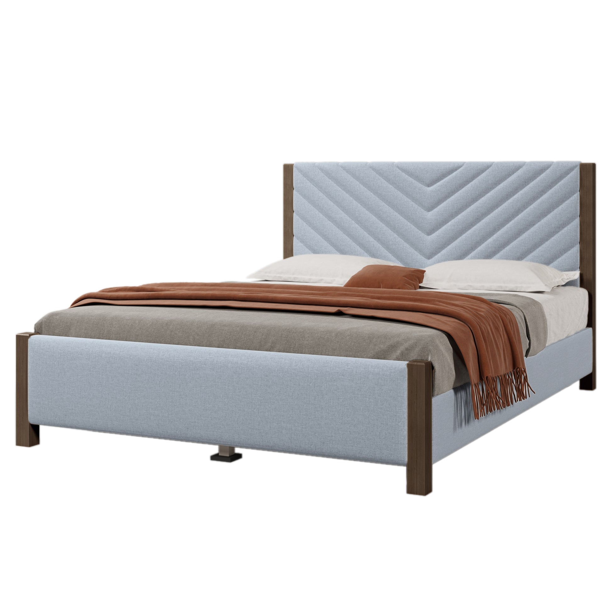 Modern Mid Century Queen Upholstered Platform Bed Frame With Tufted Headboard And Solid Wood Legs,No Box Spring Needed,Gray Box Spring Not Required Queen Gray Wood Bedroom Mid Century Modern,Modern Bed Frame Linen Wood