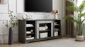 Mantel Stone Tv Media Stand With With Faux Stacked Stone Surround, Modern Entertainment Console With Open Storage Space,Grey, 58.31