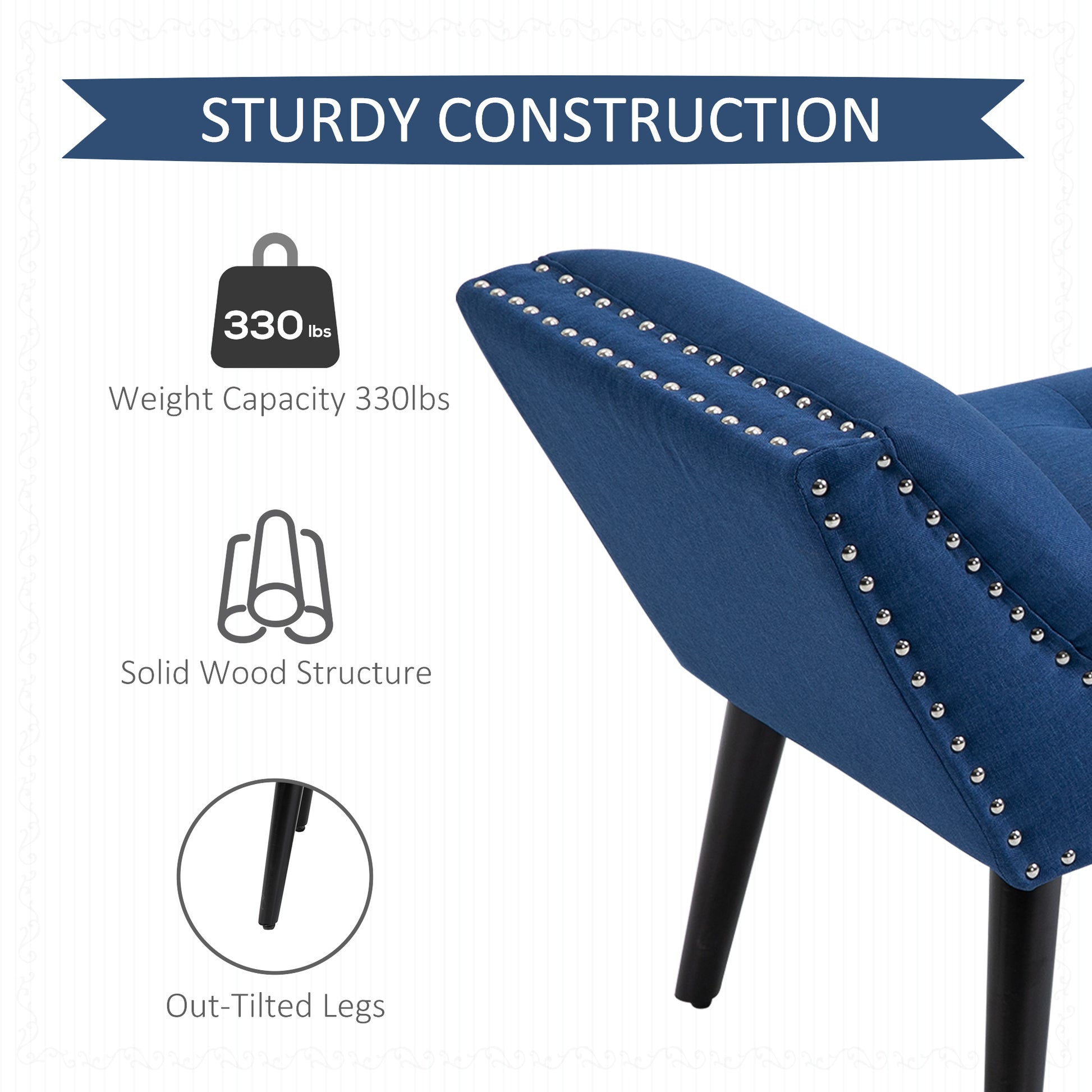 Homcom Modern Button Tufted Sitting Bench, Accent Fabric Upholstered Ottoman For Bedroom Or Living Room, Blue Blue Polyester