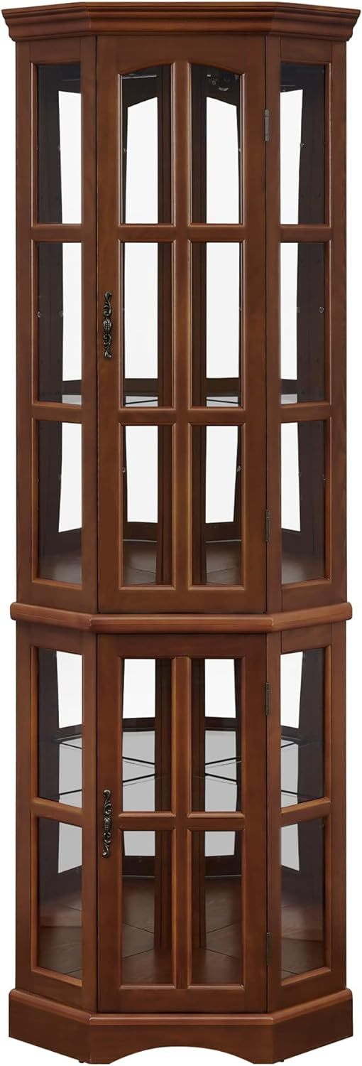 Corner Curio Cabinet With 5 Shelves And Lighting