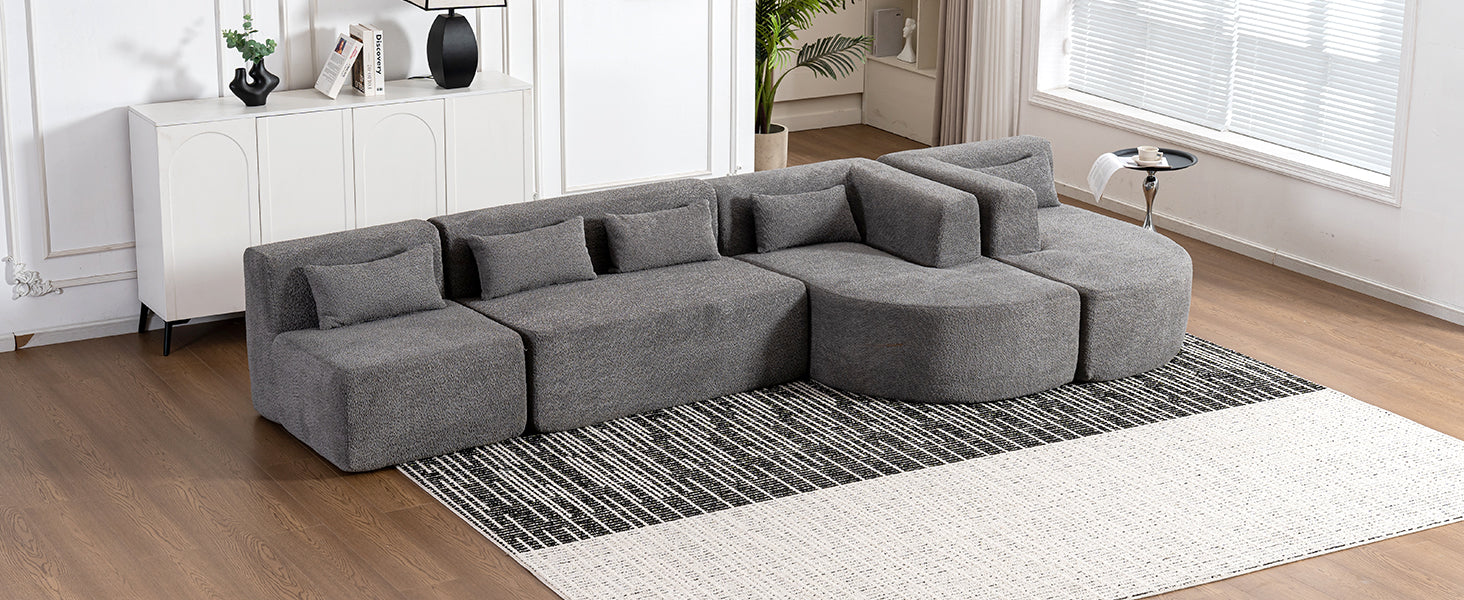 143.7" Upholstered Sofa Free Combined Sofa Couch With Two Chaise Lounge And Five Back Pillows For Living Room, Light Gray Light Gray Foam Polyester 5 Seat