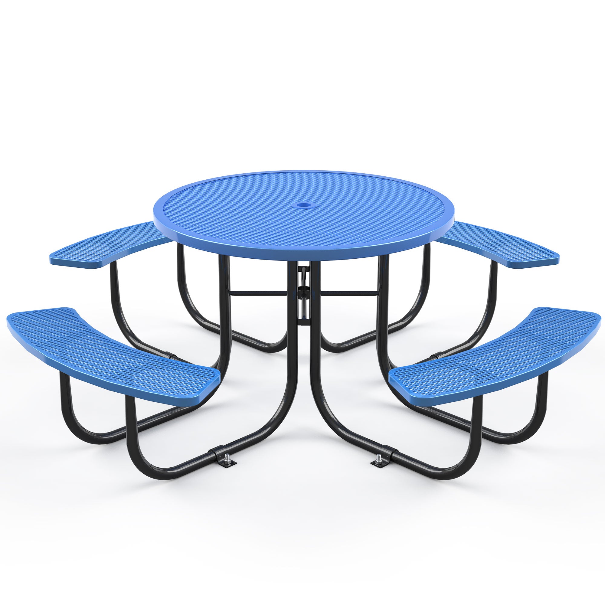 Round Outdoor Steel Picnic Table 46" With Umbrella Pole,Blue Blue Steel Steel