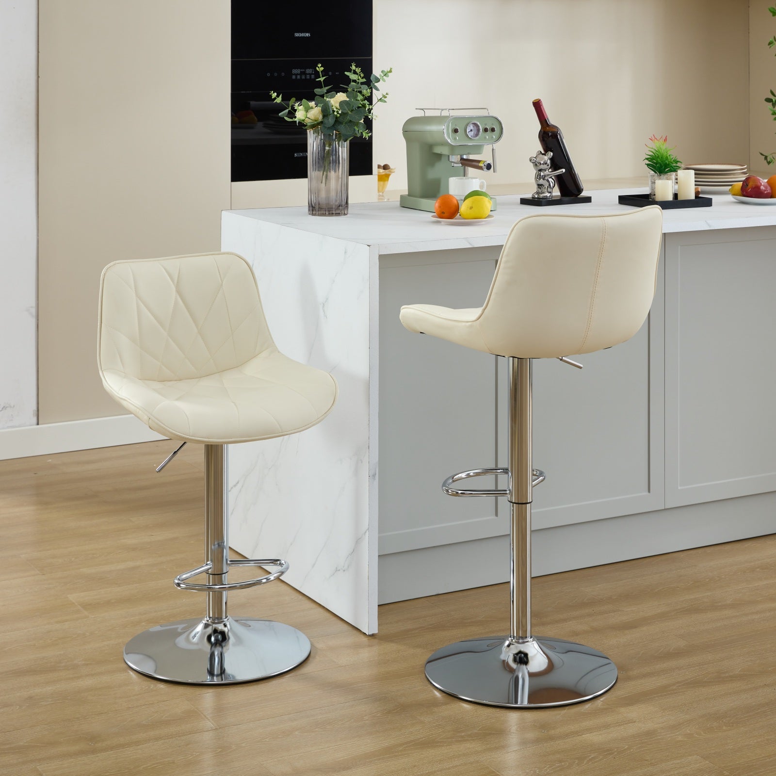 Counter Height Bar Stools Kitchen Island Barstools Adjustable Swivel Counter Stool Bar Height Island Chairs With Back,Set Of 2, Cream Cream American Design Set Of 2 Foam Pu Leather