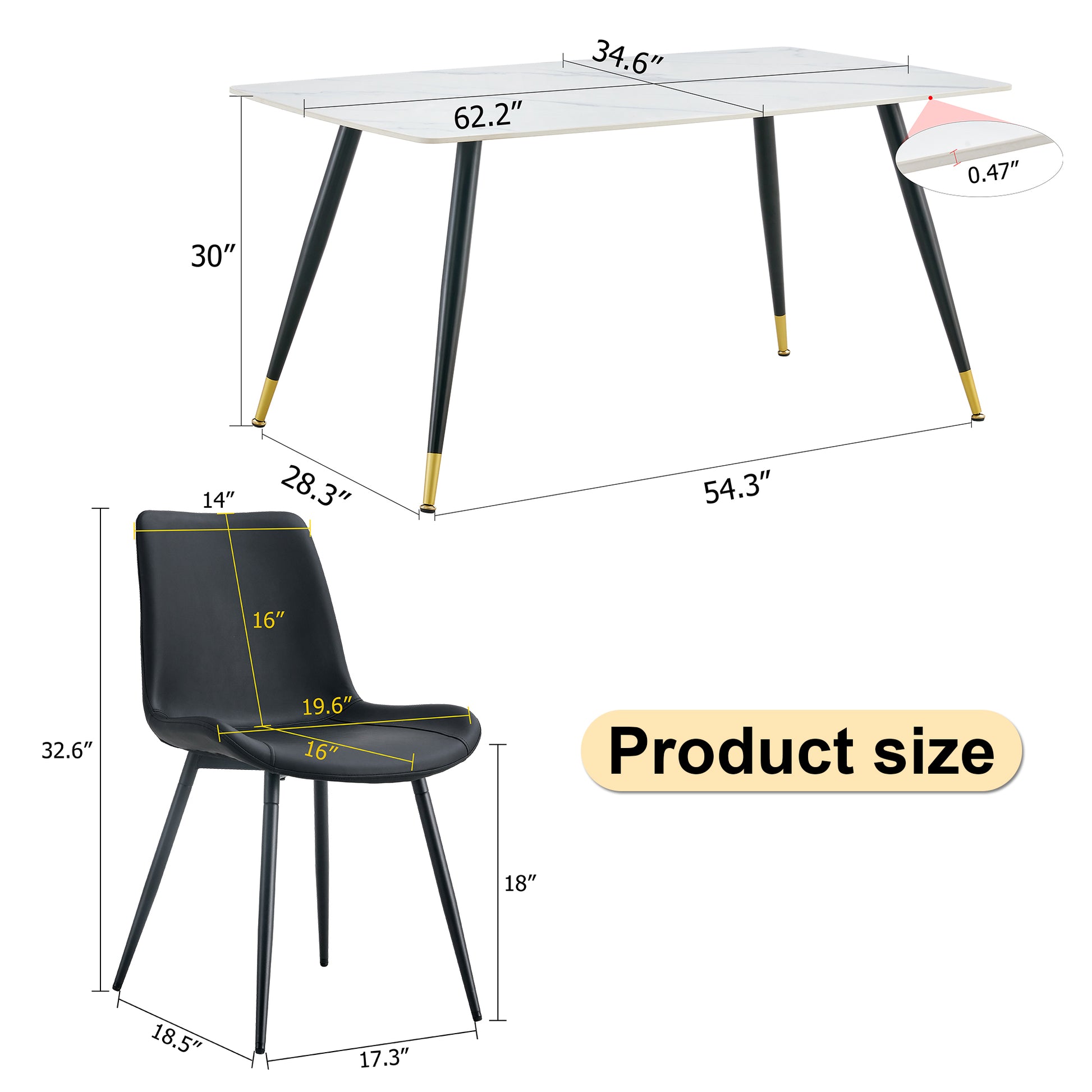 Table And Chair Set, White Imitation Marble Texture Rock Board Table Top, Black Metal Table Legs, Stable And Beautiful. Modern Simple Dining Table, Comfortable Seating. White Black Seats 4 Metal