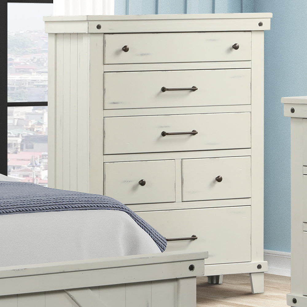 6 Drawer Chest White Solid Wood Mdf