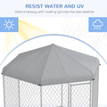 Pawhut 9.2' X 8' X 7.7' Dog Kennel Outdoor Dog Run With Waterproof, Uv Resistant Roof, Lockable Door, For Medium And Large Sized Dogs, Silver Silver Steel