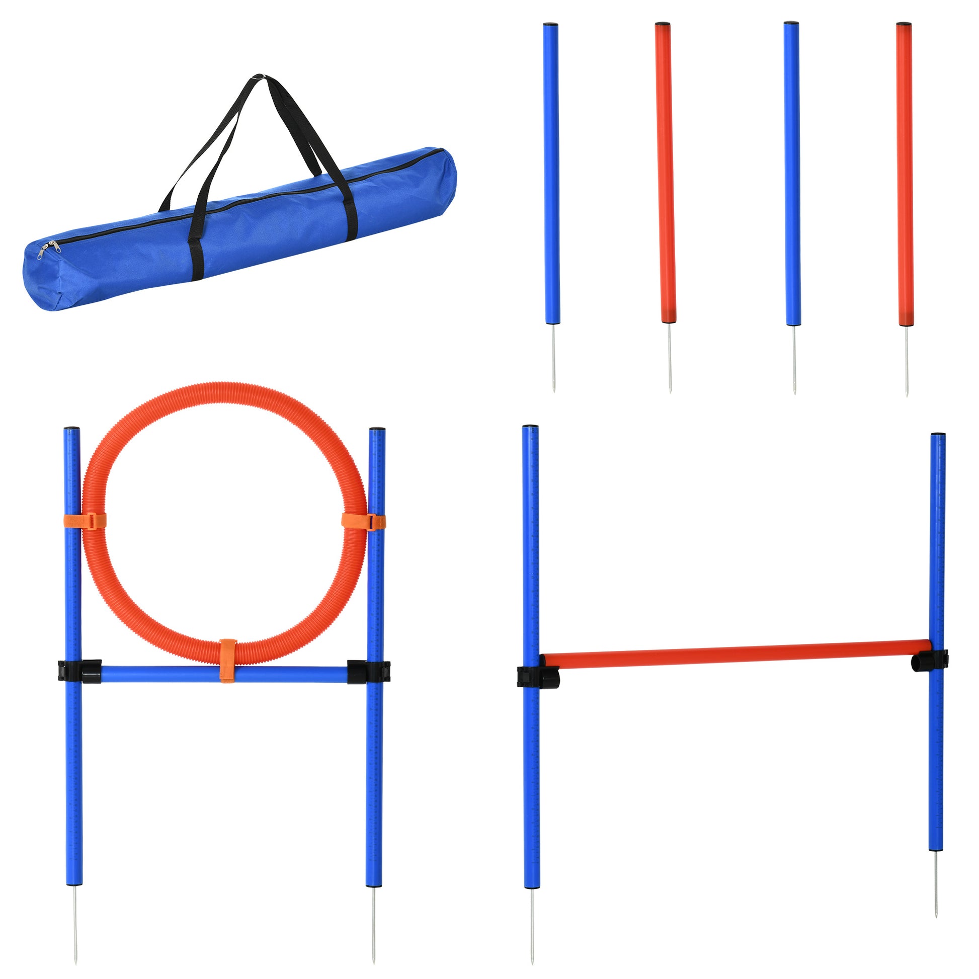 Pawhut Dog Agility Training Equipment With Easy 3 Piece Set, Dog Obstacle Course For Backyards Of Small Size, Includes Dog Hurdles, Weave Poles, Hoop Multicolor Plastic