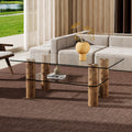 Modern Minimalist Double Layer Transparent Tempered Glass Coffee Table And Coffee Table, Paired With Wooden Mdf Decorative Columns. Computer Desk. Game Table. Ct X02 Transparent Glass