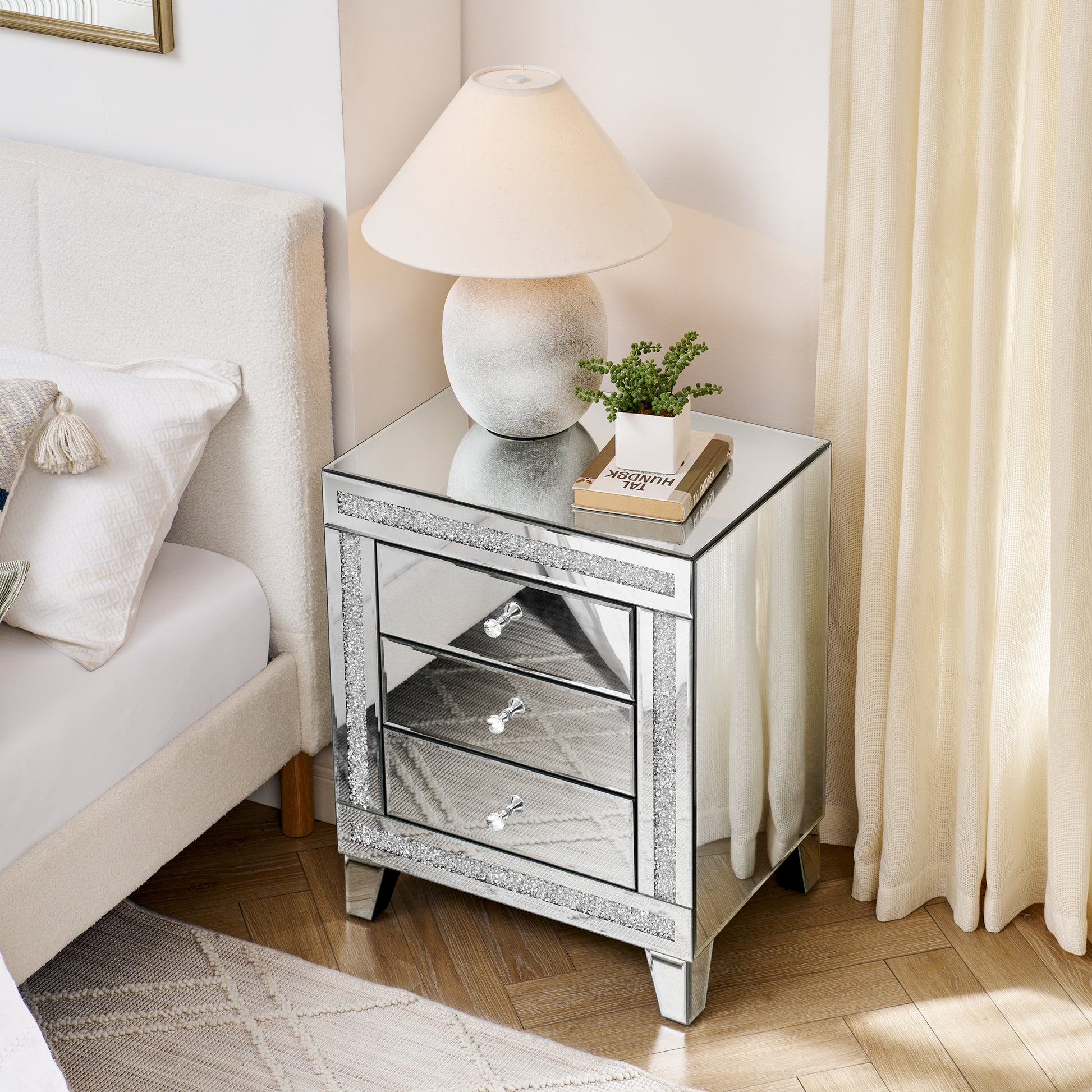 21.5 Inch X15.8 Inchx26.8 Inchsilver Mirror Three Drawer Cabinet,Multi Functional Storage Cabinet Chest 3 4 Drawers Glass Pane Silver Bedroom Drawers Included American Design Acrylic Mdf Glass