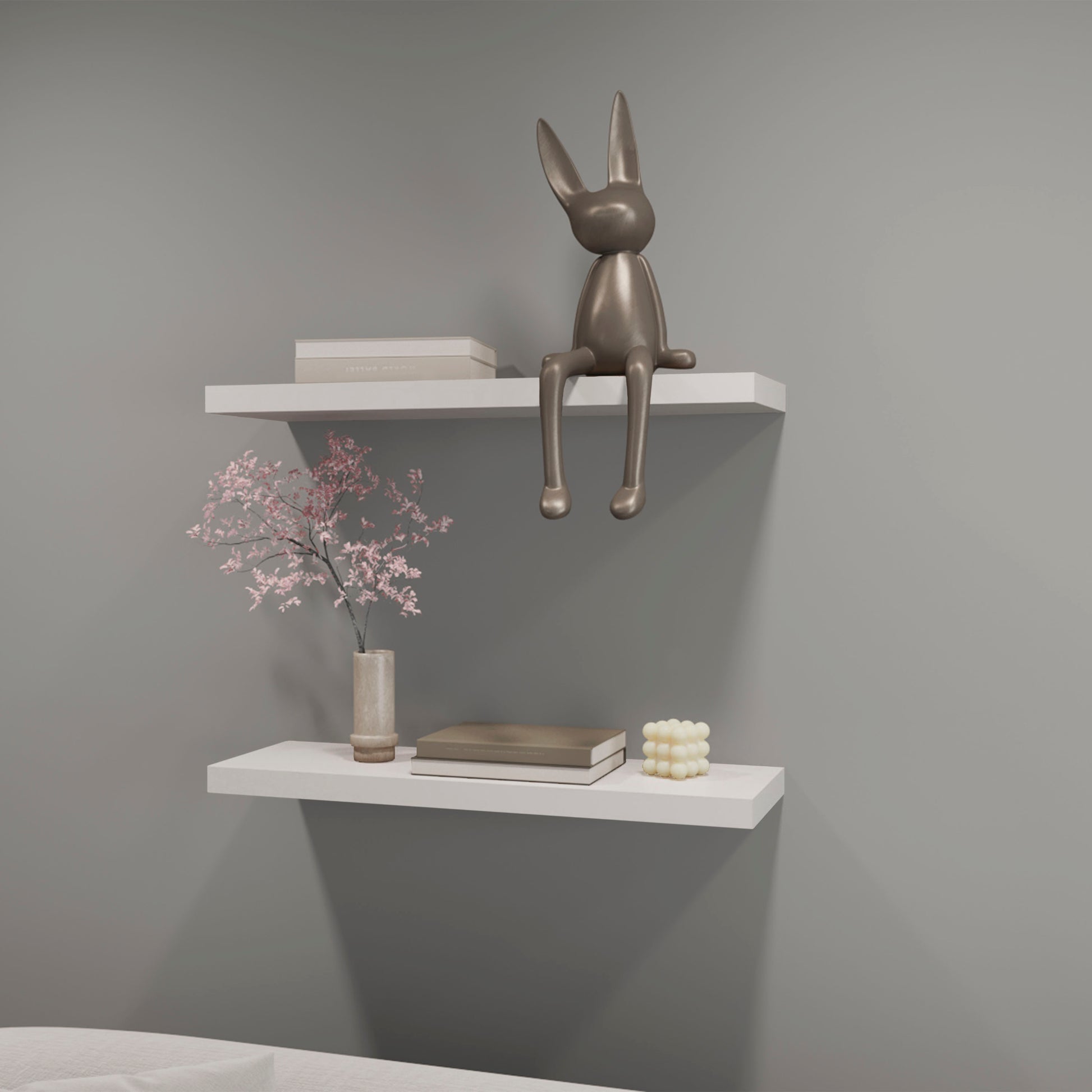 Iva Floating Shelf In Melamine X2, Snow White White Primary Living Space Wall Mounted Particle Board Melamine