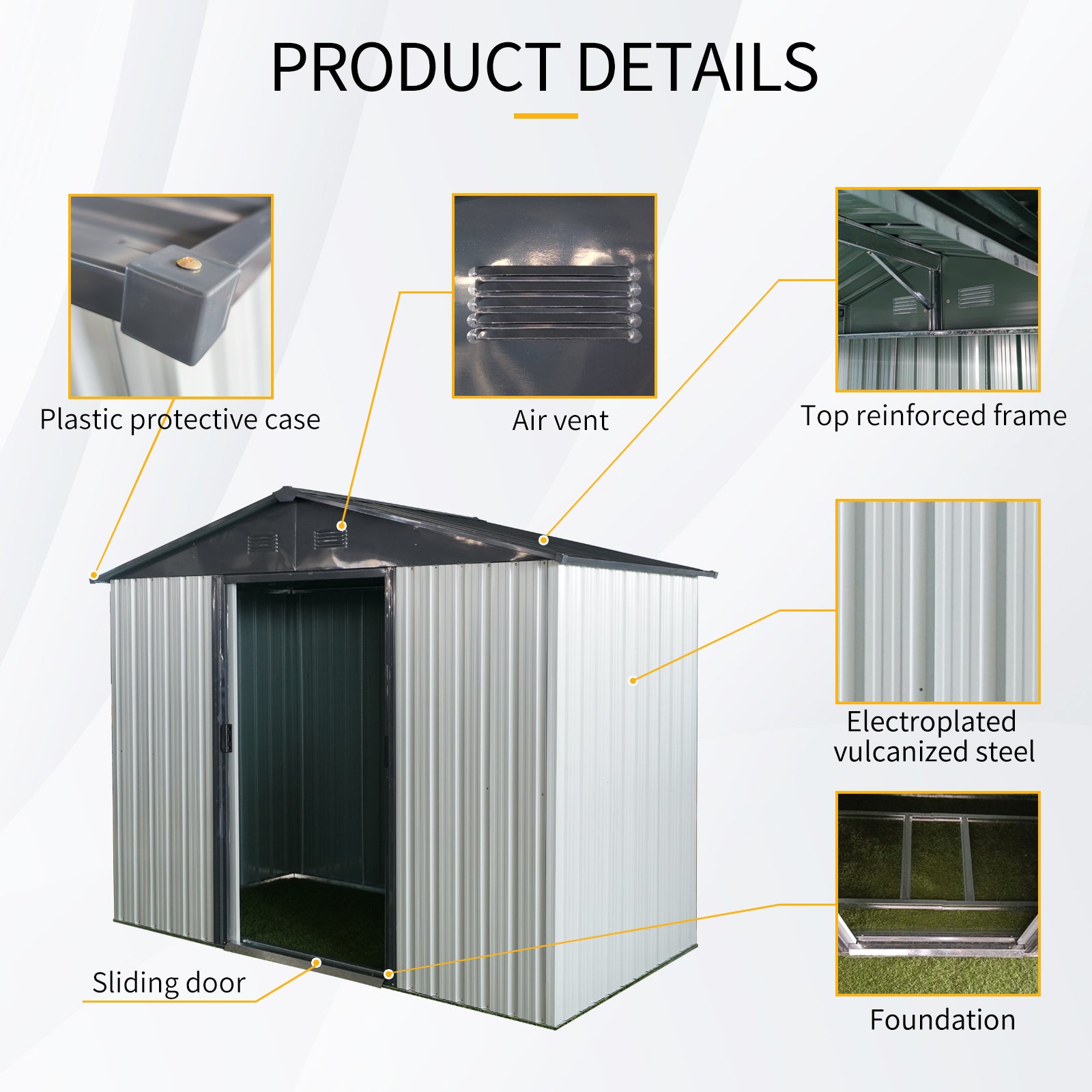 8Ft X 4Ft Outdoor Metal Storage Shed With Sliding Door And Foundation For Backyard, Patio, Lawn White And Black White Black Metal