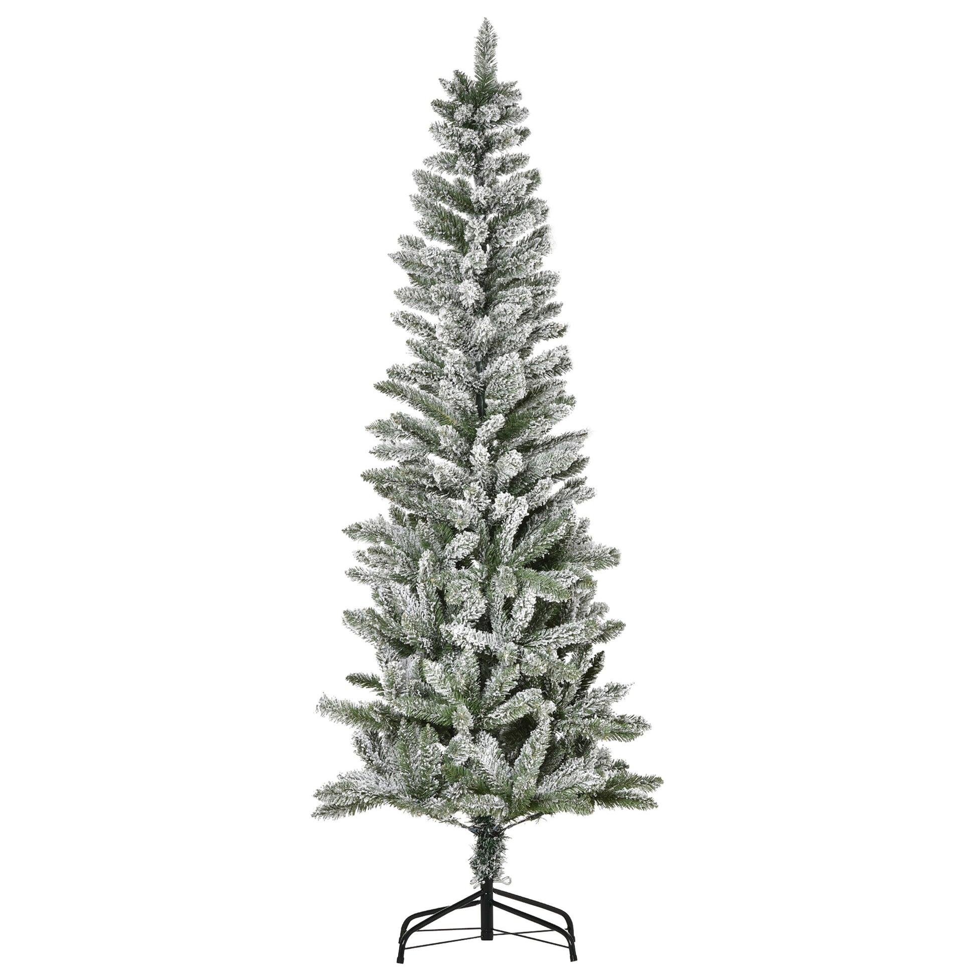 Homcom 6Ft Unlit Snow Flocked Slim Pine Artificial Christmas Tree With Realistic Branches And 394 Tips Green Plastic