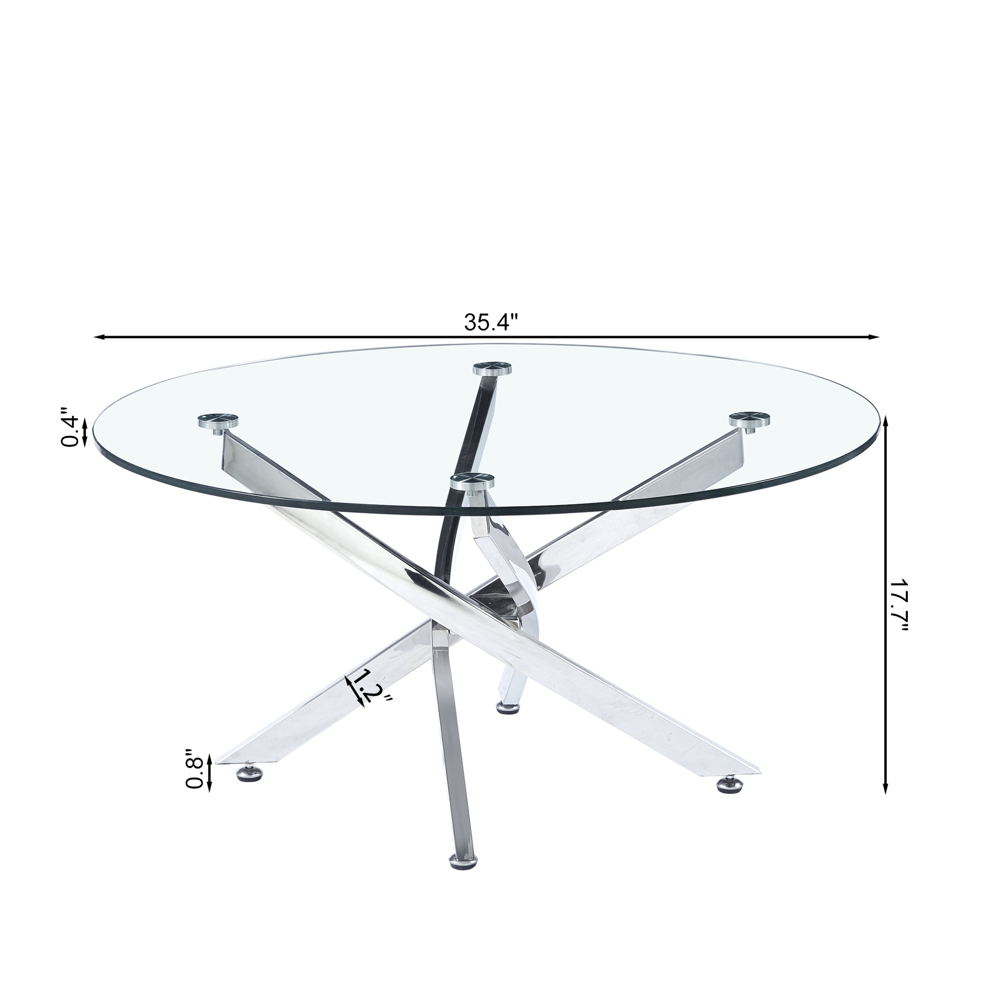 Modern Round Tempered Glass Coffee Table With Chrome Legs Silver Tempered Glass