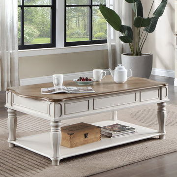 Oak And Antique White Coffee Table With Lift Top Oak Primary Living Space Shelves Rectangular Wood