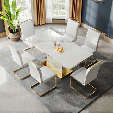 High Gloss Mdf Top Dining Table With Gold Finish Stainless Steel Base White Mdf