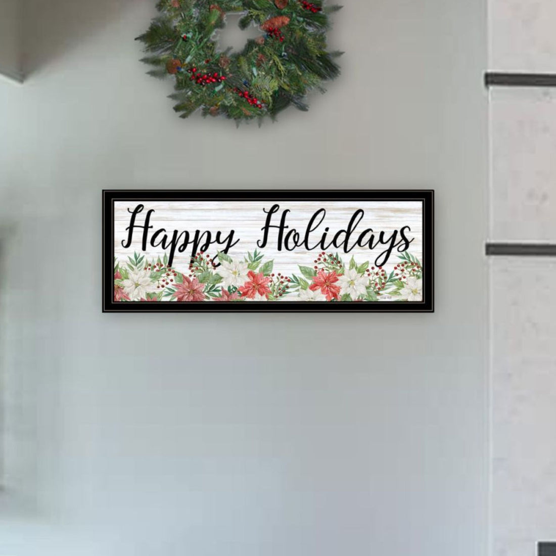 "Merry & Bright Holiday Happy Holidays To You" Framed Wall Art For Living Room, Wall Art Print For Home Decor, Bedroom Wall Art By Cindy Jacobs Multicolor Wood Paper