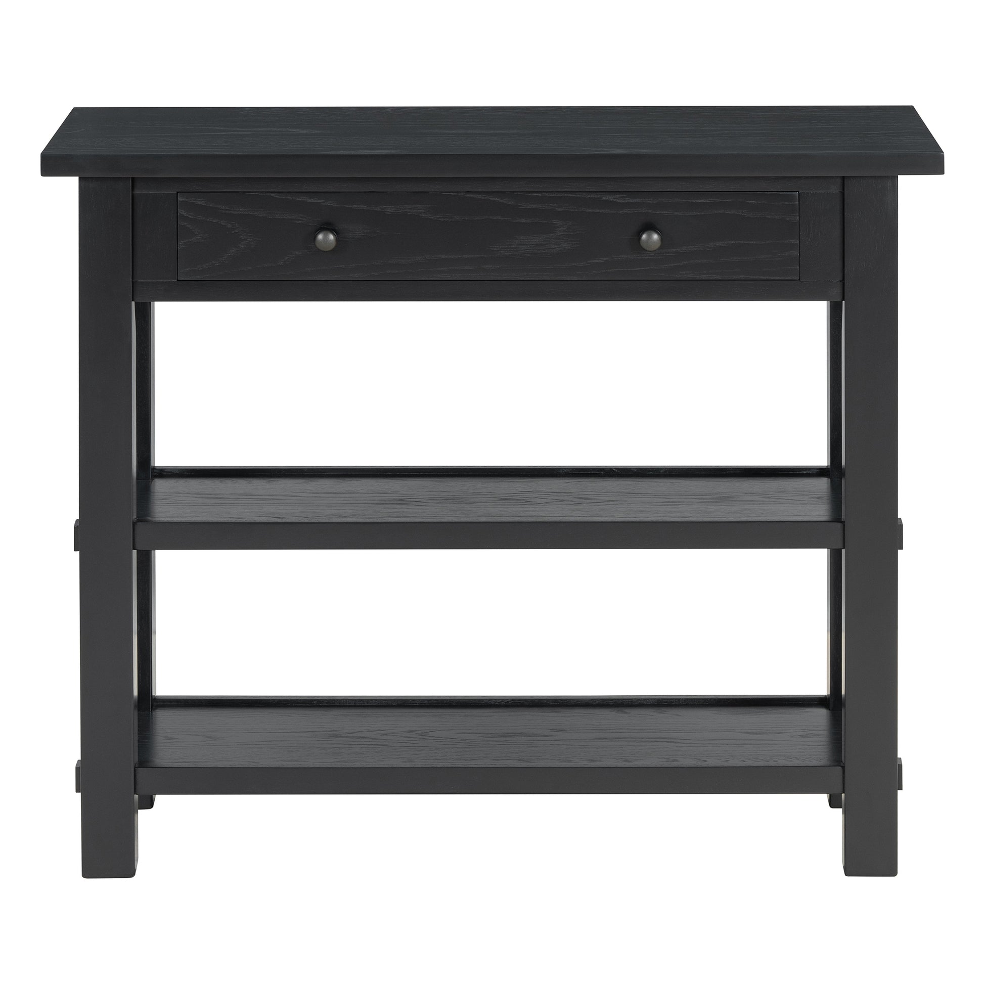 Retro Console Table With Drawer And Two Sturdy Shelves For Entryway, Living Room Black Black Mdf,Rubber Wood