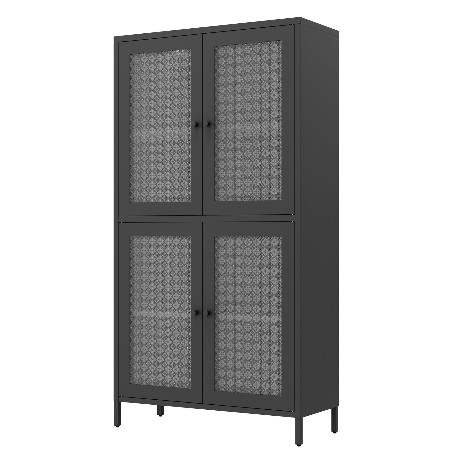 Classic Metal Storage Cabinet Display Cabinet With 4 Glass Doors 4 Shelves Cabinet Freestanding Bookcase Side Cabinet For Home Office Living Room Kitchen Hallway Black, Begonia Flower Tempered Glass Freestanding 3 4 Shelves Glass Pane Black Kitchen Glass