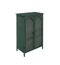 2 Doors Metal Storage Cabinet,Display Cabinet With Glass Doors,Metal Kitchen Sideboard Buffet Cabinet,Glass Storage Cabinet For Dining Room,Living Room,Bedroom Dark Green Modern Iron