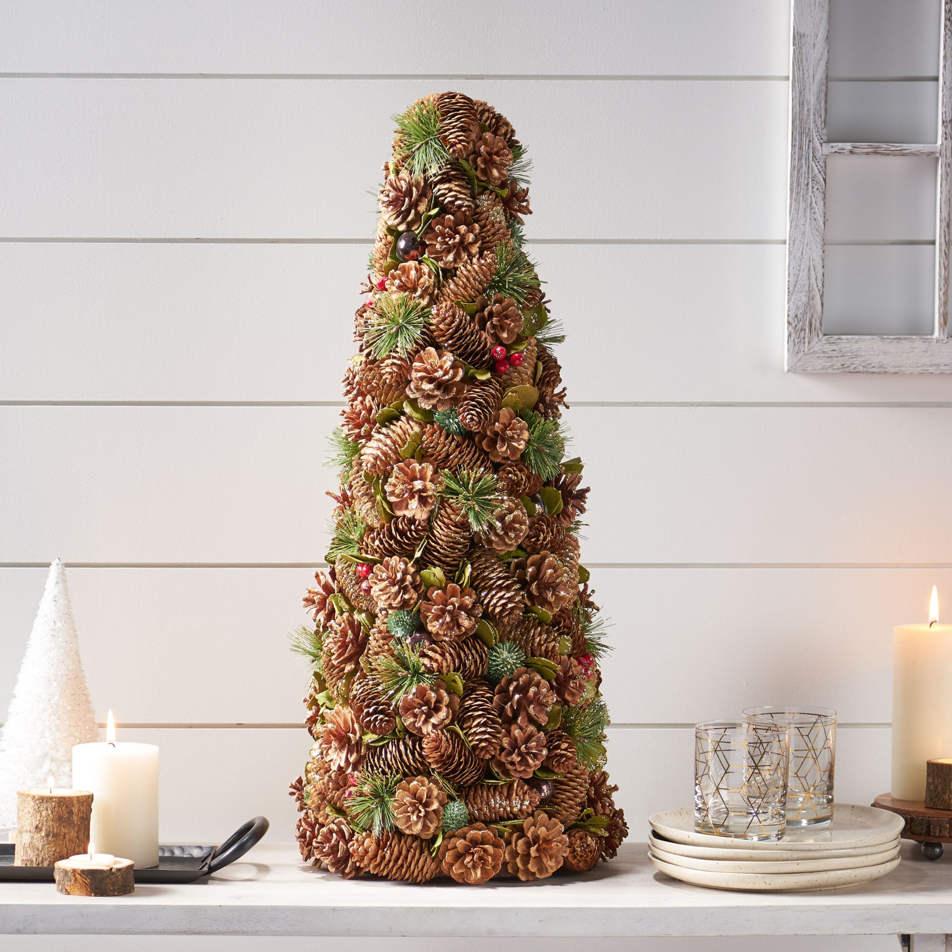 Pine Cone Table Top Tree Natural Foam