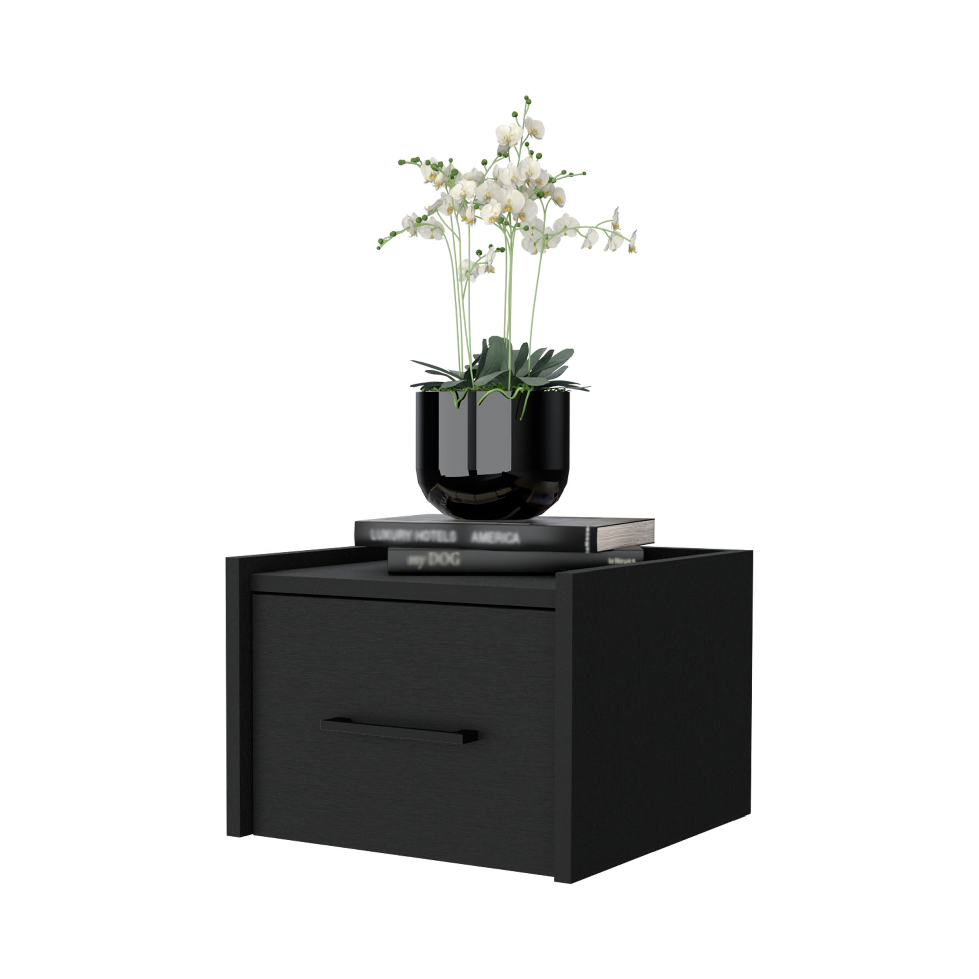 Elfrida Wall Mounted Nightstand, Sleek Single Drawer Design With Spacious Top Shelf Black 1 Drawer Floating Contemporary Melamine Engineered Wood