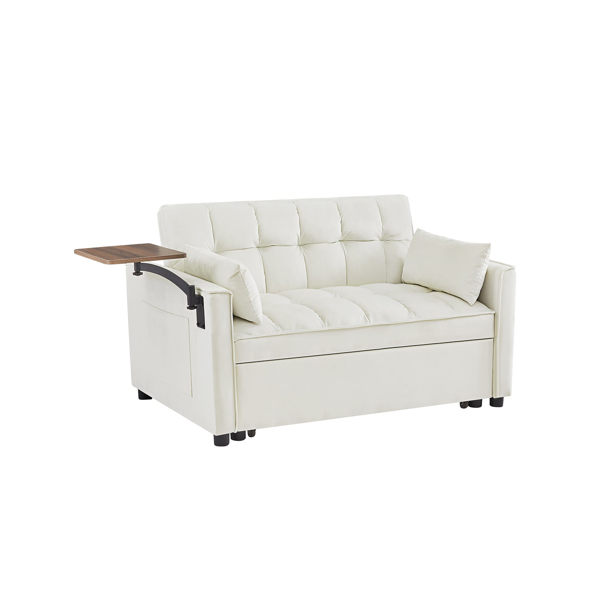 Cream White Velvet Loveseat Sofa Bed Cream White Wood Tufted Back Square Arms Foam Velvet 2 Seat
