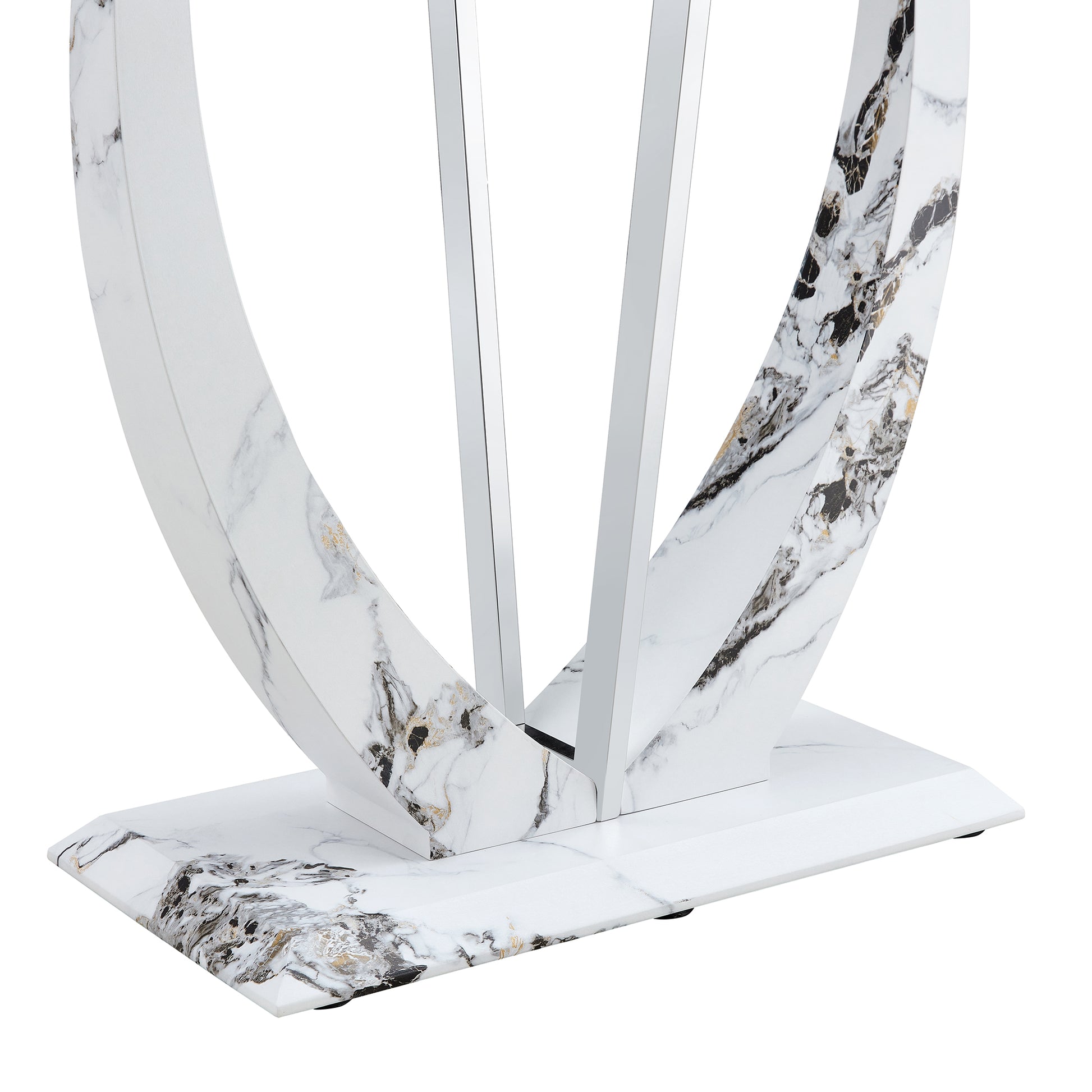 Modern Minimalist Rectangular Glass Table With 0.39 "Tempered Glass Top And Mdf White Patterned Sticker Legs For Entrance And Living Room. Transparent Glass