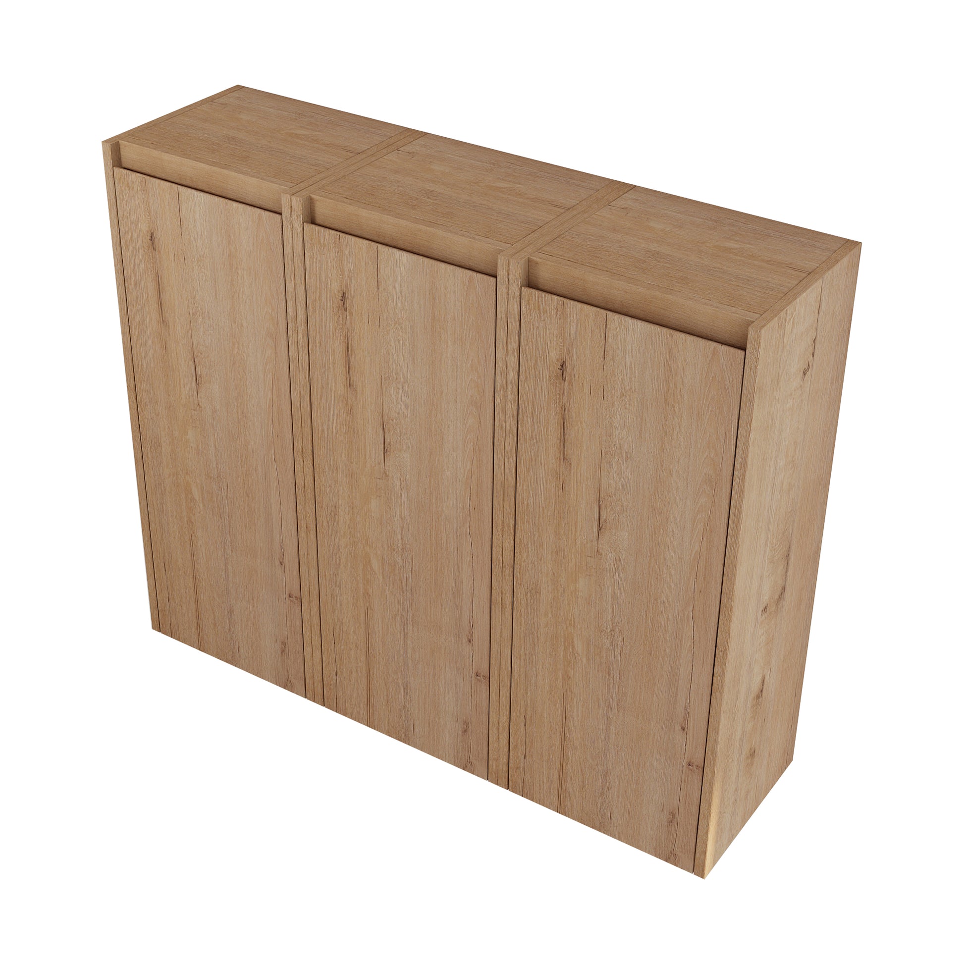 12" Bathroom Side Cabinet, 3 Soft Close Doors, Float Mounting Design, 12*3 Kd Packing Imitative Oak 3 Bathroom Wall Mounted Modern Plywood Plywood