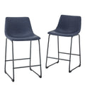 Industrial Faux Leather Counter Stools, Set Of 2 Blue Navy Polyurethane Foam Pu Leather