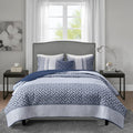 4 Piece Jacquard Quilt Set With Throw Pillow Navy Full Queen Full Navy Polyester
