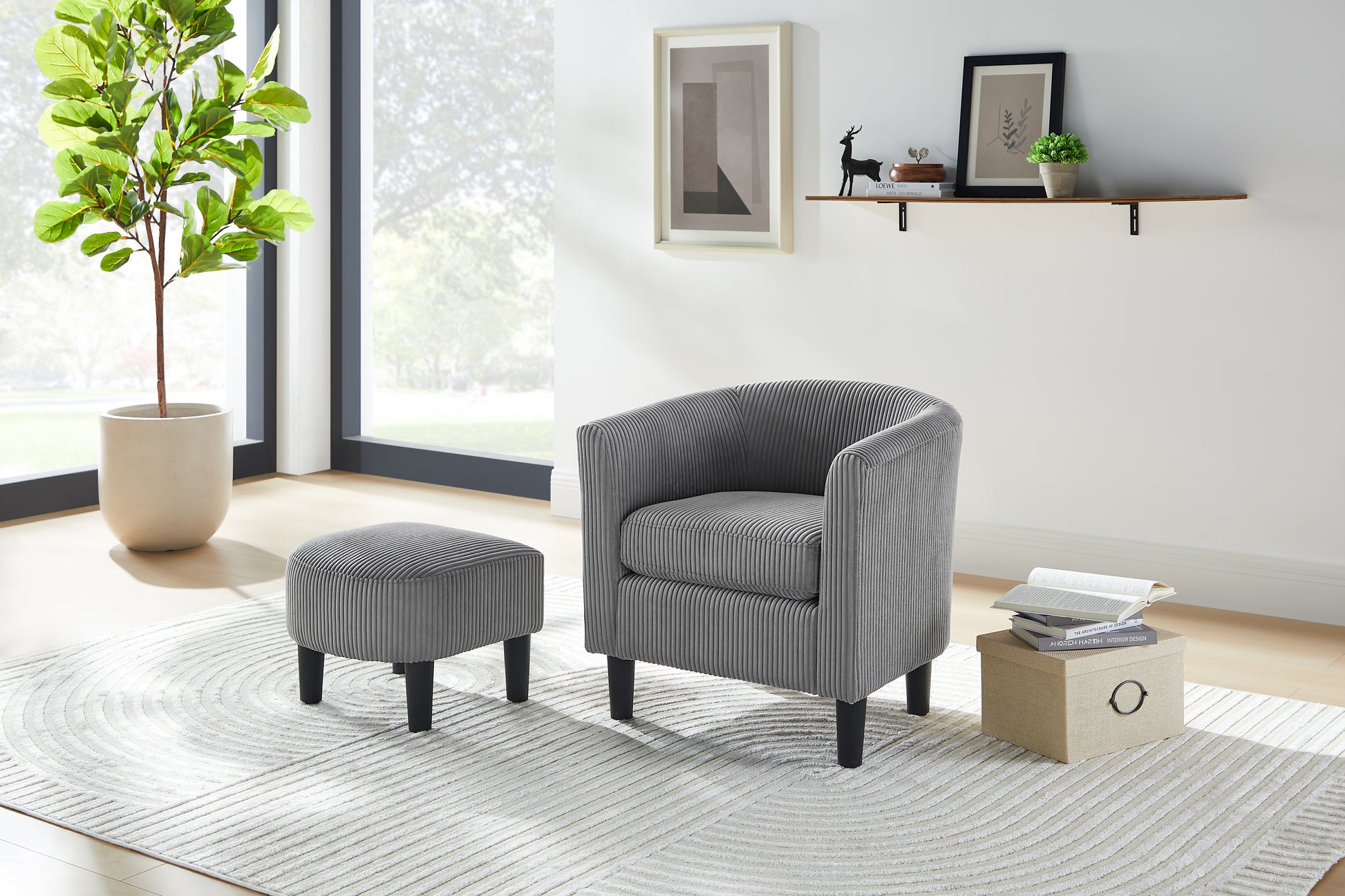 Modern Accent Chair,Upholstered Arm Chair Corduroy Single Sofa Chair With Ottoman Foot Rest Comfy Armchair For Living Room Bedroom And Office,Grey Grey Corduroy