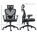 Vinsetto High Back Ergonomic Computer Home Office Chair, Mesh Task Chair With Lumbar Back Support, Reclining Function, Adjustable Headrest, Arms And Height, Black Black Polyester