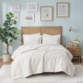 Embroidered Medallion Faux Fur Ultra Plush Comforter Mini Set Queen Ivory Polyester